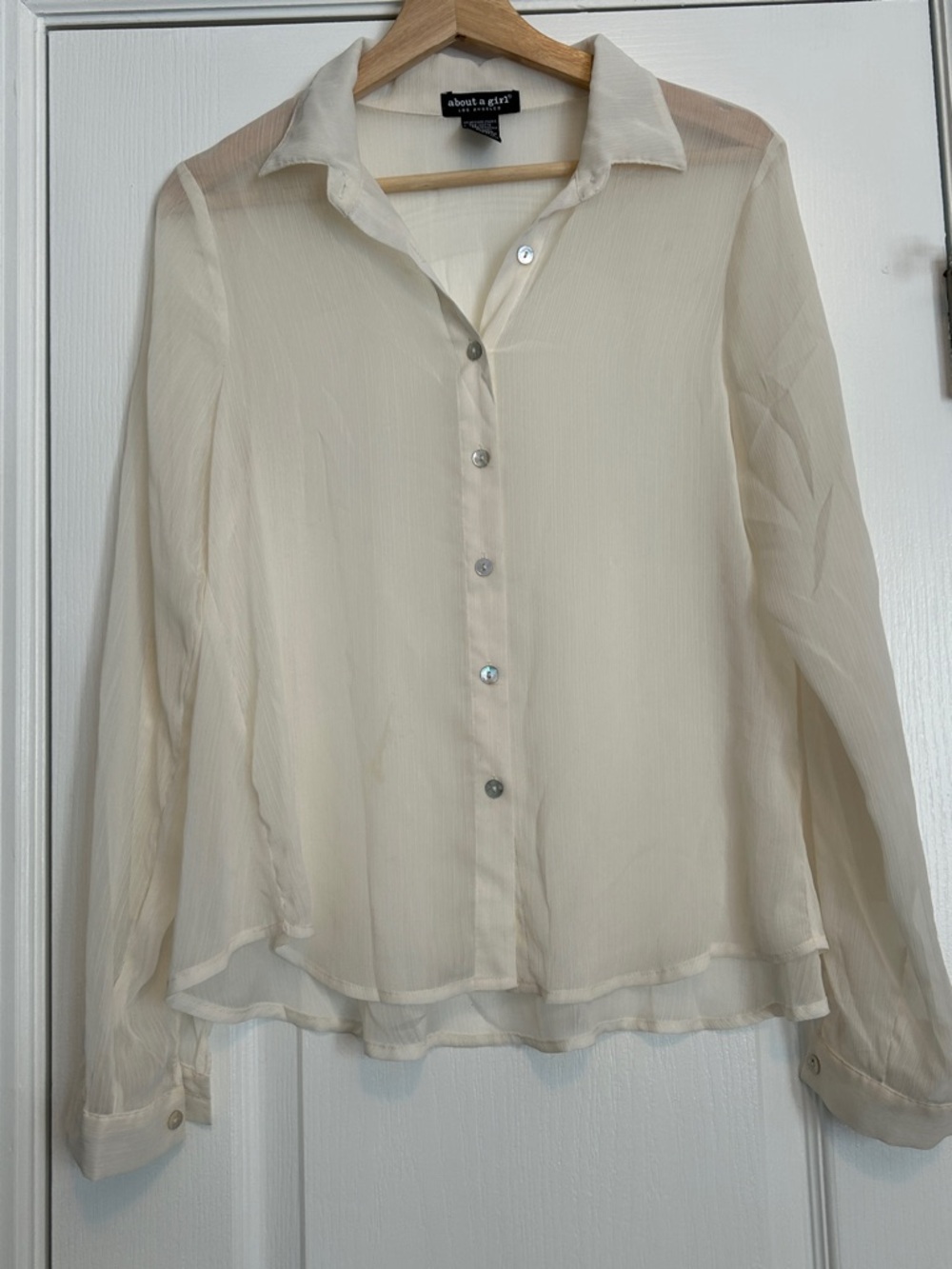 ⚡️About A Girl Sheer Cream Button-Front Blouse